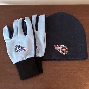 NFL Tennessee Titans Navy and Light Blue Beanie and Gloves Set